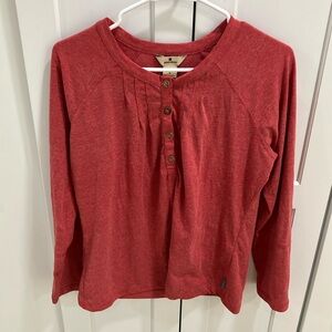 Woolrich Women's Red 1/4 Quarter Button Polyester Cotton Long Sleeve Shirt Top
